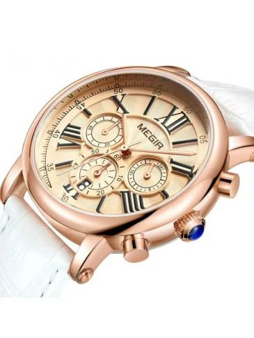 Chronograph White Leather Strap Watch