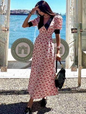 Elegant Floral Short Sleeve Summer Dress