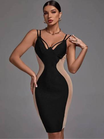 Fashion Double Strap V-Neck Bandage Dress