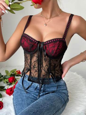 Mesh See Through Corset Crop Top