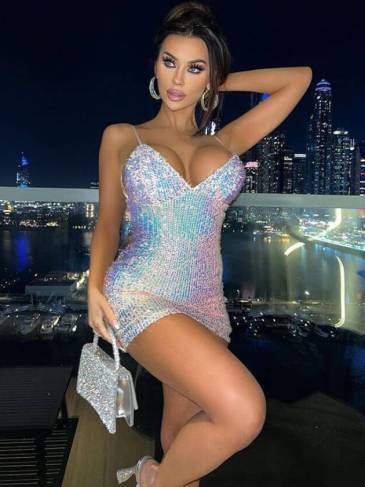 Sequin V-Neck Elegant Evening Party Dress