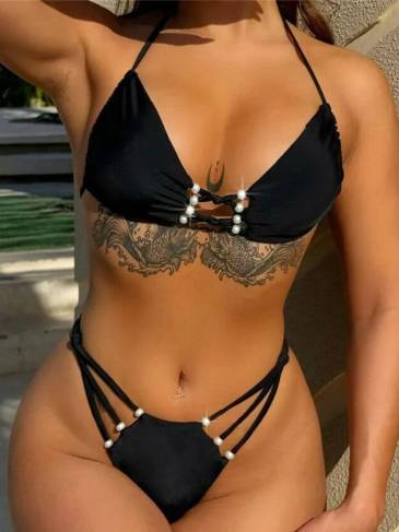 Sexy Pearl Cut Out Two Pieces Swimsuit