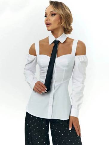 Slim White Chic Tie Cut Out Shirt