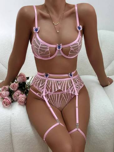 Butterfly Geometric Embroidered Lingerie Set