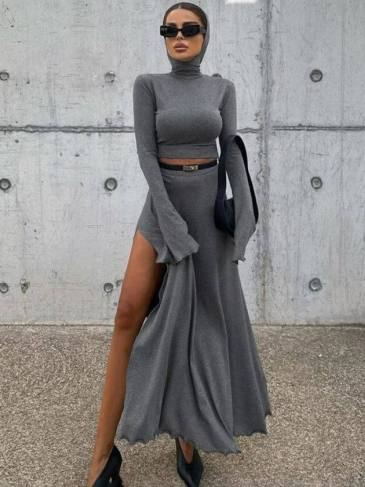 Hoodie Long Sleeve Pullover + Skirt Two Piece Set