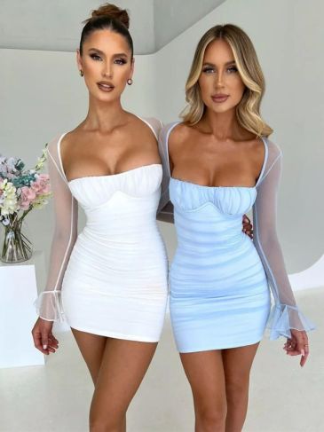 Elegant Backless Sexy Mesh Sleeve Mini Dress
