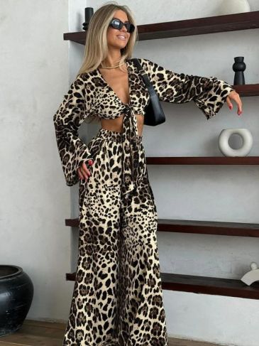 Loose Leopard Fashion Casual Two Piece Set