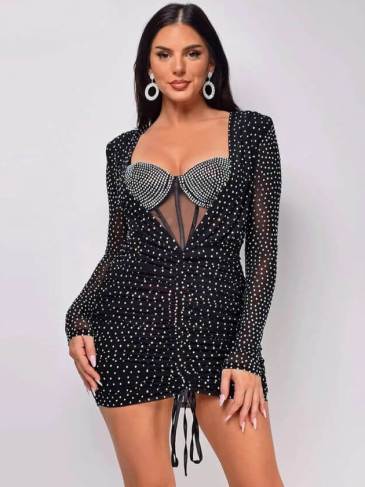 Rhinestone Corset Ruched Bodycon Mini Dress
