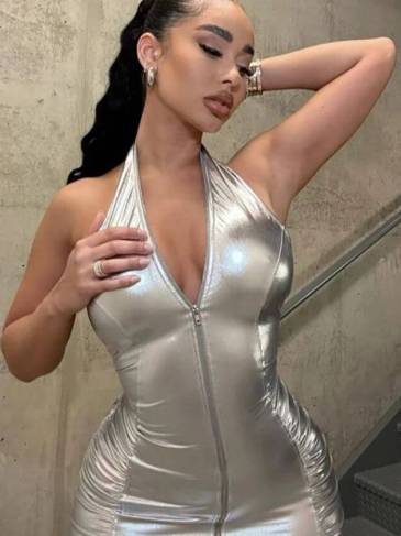 Faux Leather PU Halter Mini Dress