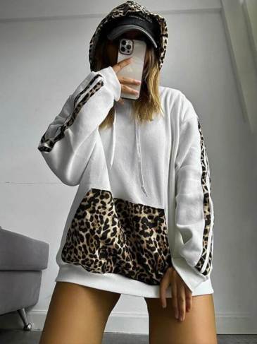Oversized Leopard Print Hoodie Top
