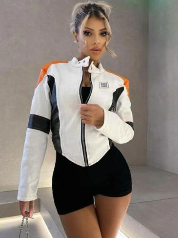 PU Leather Zipper Short Jacket