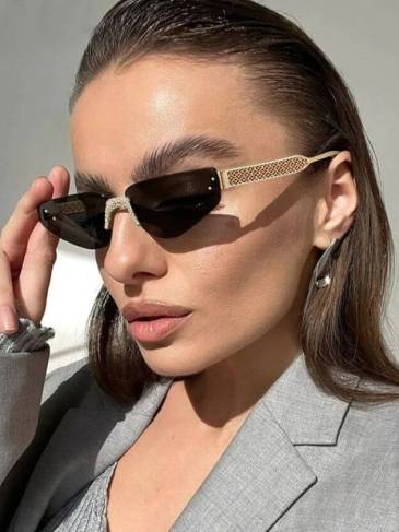 Sexy Cat Eye Rimless Rhinestones Sunglasses