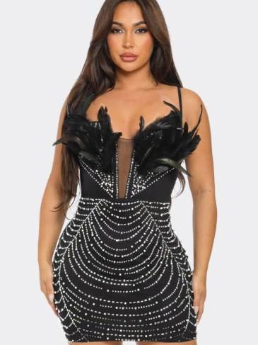 Sparkly Diamond Feather Mini Dress