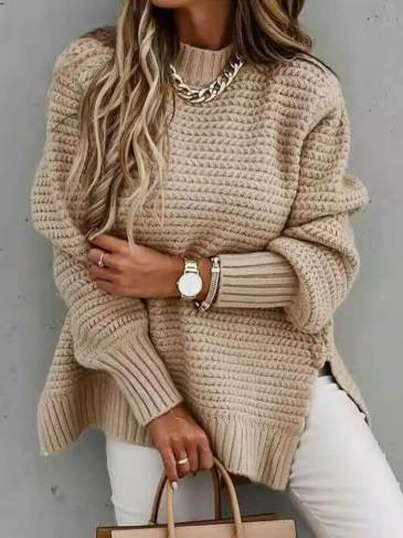Winter Lantern Sleeve Basic Pullover Casual Sweater