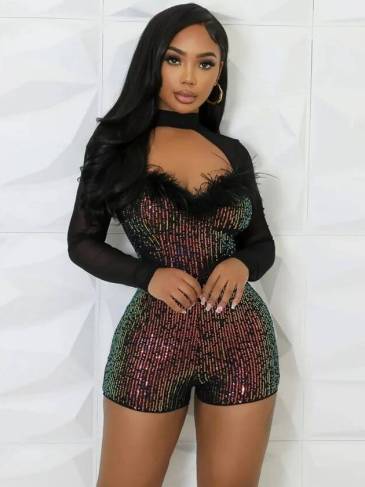 Winter Sexy Sequins Bodycon Romper Jumpsuit