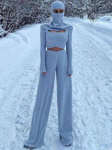 Casual Knit Top + Pant + Hat 3 Piece Set