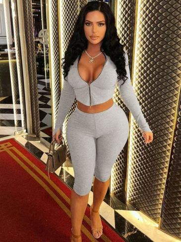 Casual Long Sleeve T-Shirt + Short Two Piece Set