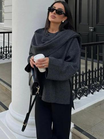 New Fashion Scarf Collar Woolen Jacket