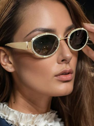Small Oval Frame Rhinestones Sunglasses