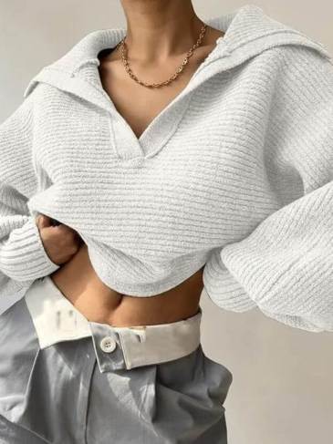 Solid Color Turn-Down Collar Sweater