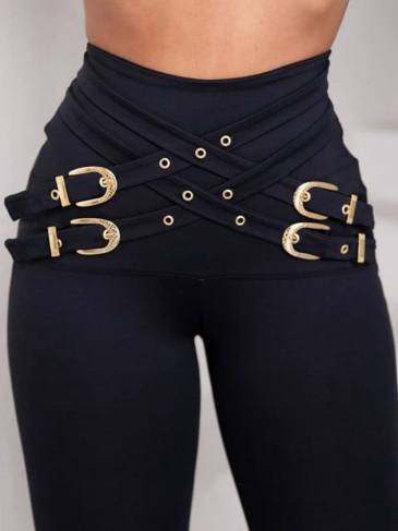 Criss Cross Buckled Decor High Waist Legging