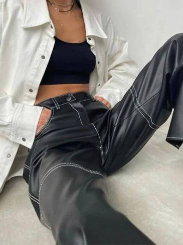 Fashion Gothic PU Leather Wide Leg Pant