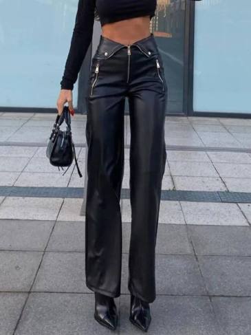 PU Leather Zip Up High Rise Pant