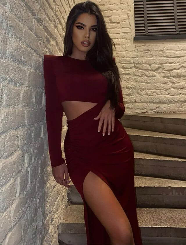 bodycon maxi dress with split Stretchy Washed Ribbed Knit Long Sleeve Turtleneck Bodycon Dress Darker  Wavs main image 1
