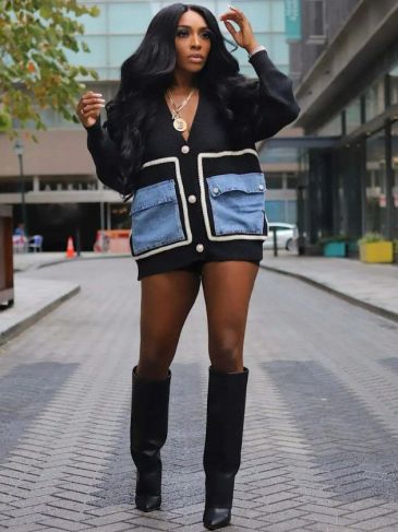 Winter Denim Knitted Cardigan Sweater