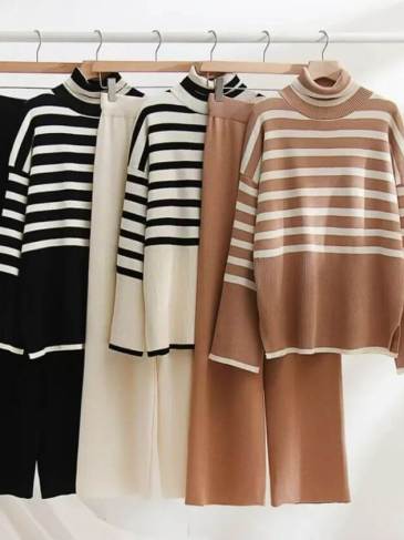 Knitted Turtleneck Sweater + Pant Two Piece Set