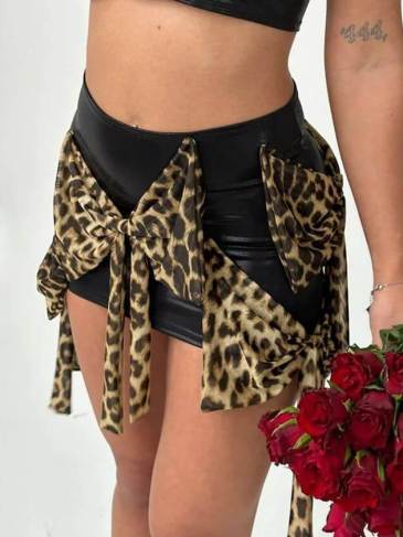 Leopard Bows Sexy Patchwork Mini Skirt