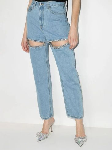 Streetwear Ripped Rhinestone Denim Jeans