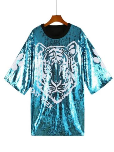 Tiger Head Casual Sequin T-Shirt Dress