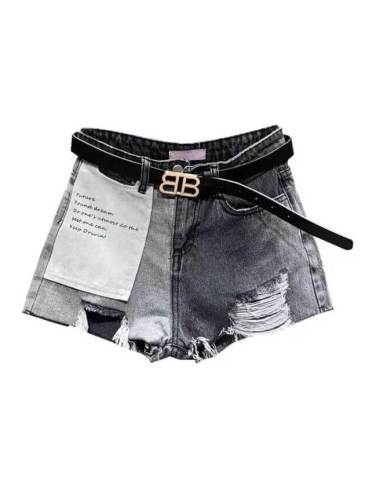 Ripped High Waist Jean Denim Short - Without Belt