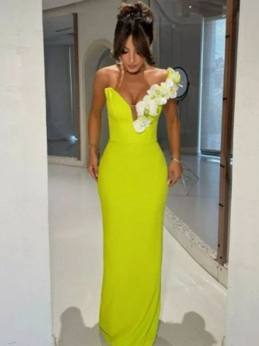 3D Flower One Shoulder Bandage Evening Dress