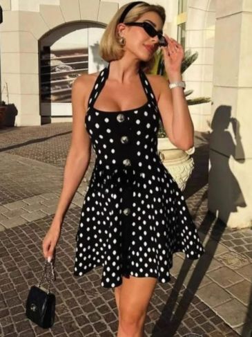 Halter Backless Polka Dot Bandage Mini Dress