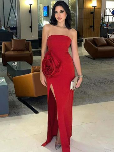 Strapless 3D Flower Sleeveless Maxi Dress