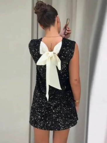 Sequins Backless Bow Sexy Mini Dress