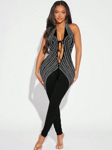 Sexy Rhinestone Bodycon Jumpsuit