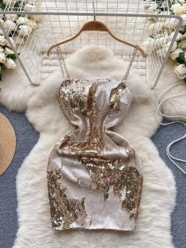 Sophisticated Metallic Spaghetti Strap Mini Dress