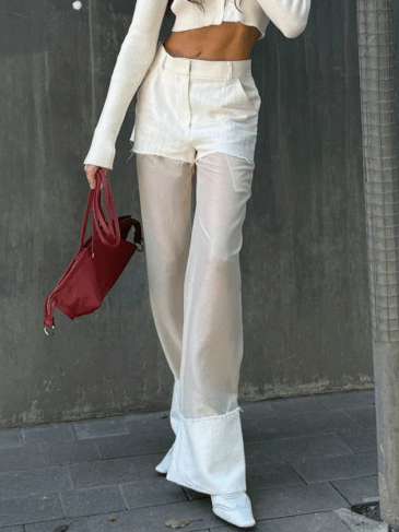 Splicing Design See Through Wide Leg Pant