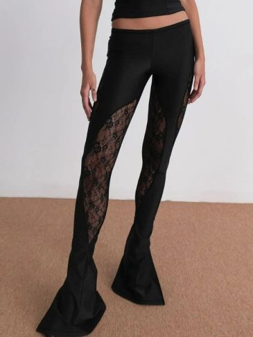 Splicing Lace High Waist Slim Fit Pant